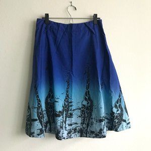 Anthropologie Odille 'Ombre Grasslands' Giraffe Print Blue Cotton Skirt Size 6